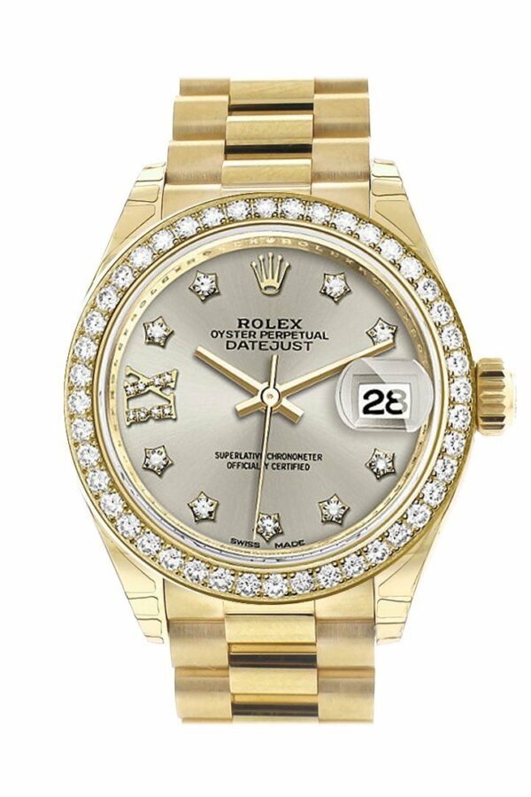 Rolex Datejust 28 Silver Star Diamond Dial Bezel President Ladies Watch 279138Rbr