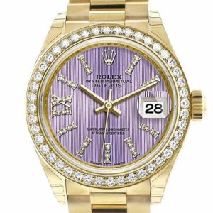 Rolex Datejust 28 Lilac Large Roman Diamonds Dial Dia Diamond Bezel President Ladies Watch 279138Rbr