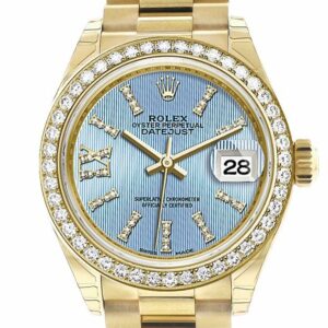 Rolex Datejust 28 Cornlower Blue Roman Diamond Dial Bezel President Ladies Watch 279138Rbr