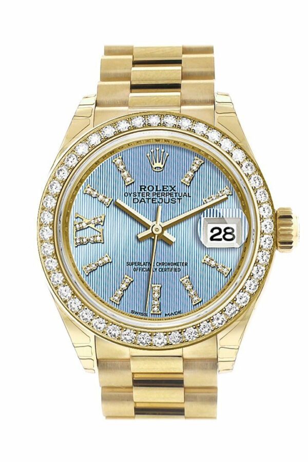 Rolex Datejust 28 Cornlower Blue Roman Diamond Dial Bezel President Ladies Watch 279138Rbr