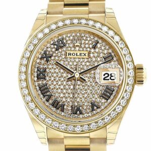 Rolex Datejust 28 Diamond Paved Roman Dial Bezel President Ladies Watch 279138Rbr