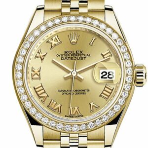 Rolex Datejust 28 Champagne Roman Dial Diamond Bezel Jubilee Ladies Watch 279138Rbr / None