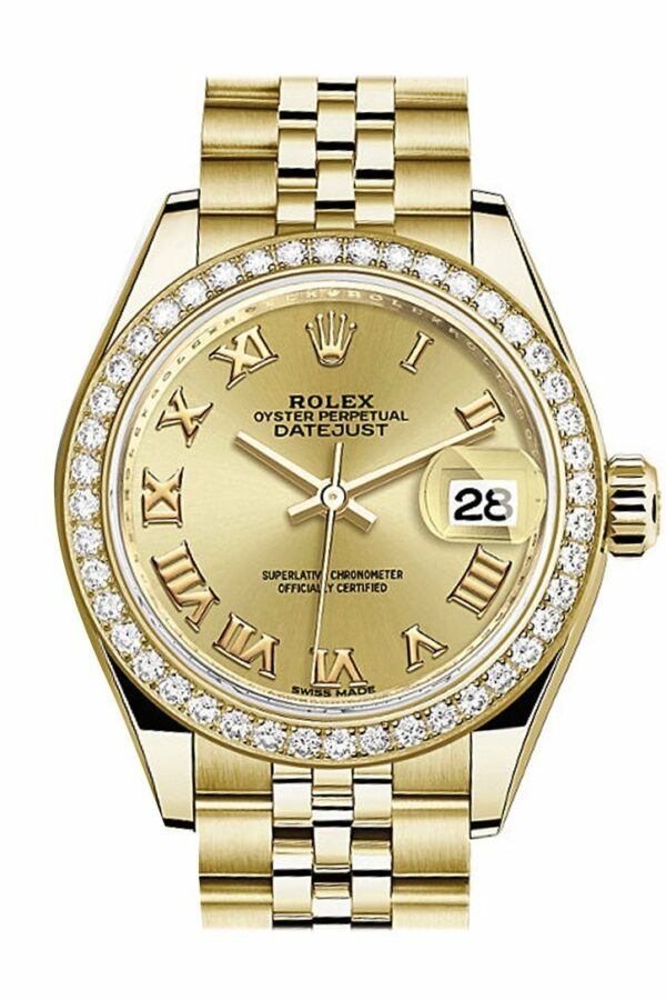 Rolex Datejust 28 Champagne Roman Dial Diamond Bezel Jubilee Ladies Watch 279138Rbr / None