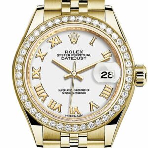 Rolex Datejust 28 White Roman Dial Diamond Bezel Jubilee Ladies Watch 279138Rbr / None