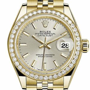 Rolex Datejust 28 Silver Dial Diamond Bezel Jubilee Ladies Watch 279138Rbr / None