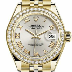 Rolex Datejust 28 Silver Roman Dial Diamond Bezel Jubilee Ladies Watch 279138Rbr / None