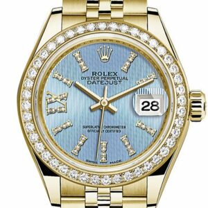 Rolex Datejust 28 Cornlower Blue Large Roman Diamond Dial Bezel Jubilee Ladies Watch 279138Rbr Blue