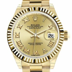 Rolex Datejust 28 Champagne Roman Dial Fluted Bezel President Ladies Watch 279178