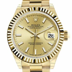 Rolex Datejust 28 Champagne Dial Fluted Bezel President Ladies Watch 279178