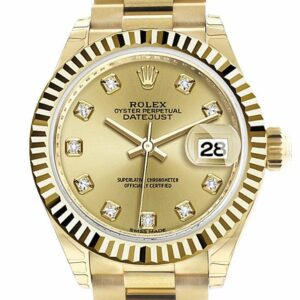 Rolex Datejust 28 Champagne Diamond Dial Fluted Bezel President Ladies Watch 279178