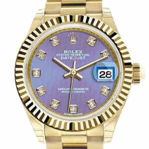 Rolex Datejust 28 Lavendar Diamond Dial Fluted Bezel President Ladies Watch 279178