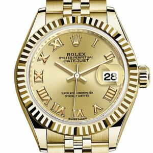 Rolex Datejust 28 Champagne Roman Dial Fluted Bezel Jubilee Ladies Watch 279178 / None