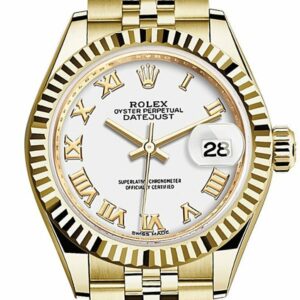 Rolex Datejust 28 White Roman Dial Fluted Bezel Jubilee Ladies Watch 279178 / None