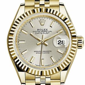 Rolex Datejust 28 Silver Dial Fluted Bezel Jubilee Ladies Watch 279178 / None