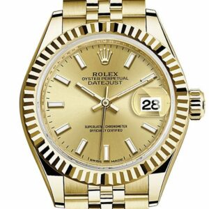 Rolex Datejust 28 Champagne Dial Fluted Bezel Jubilee Ladies Watch 279178 / None