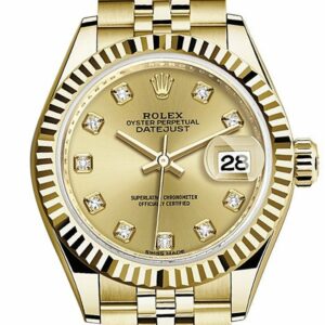 Rolex Datejust 28 Champagne Diamond Dial Fluted Bezel Jubilee Ladies Watch 279178 / None