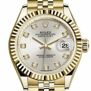 Rolex Datejust 28 Silver Diamond Dial Fluted Bezel Jubilee Ladies Watch 279178 / None