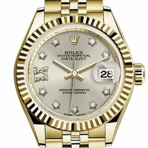 Rolex Datejust 28 Silver Star Diamond Dial Fluted Bezel Jubilee Ladies Watch 279178 Champagne / None