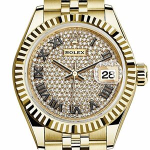 Rolex Datejust 28 Diamond Paved Dial Fluted Bezel Jubilee Ladies Watch 279178 / None