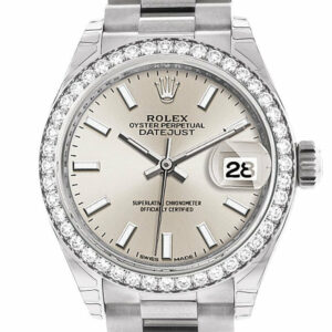 Rolex Datejust 28 Silver Dial Diamond Bezel President Ladies Watch 279136Rbr