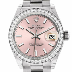 Rolex Datejust 28 Pink Dial Diamond Bezel President Ladies Watch 279136Rbr