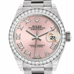 Rolex Datejust 28 Pink Roman Dial Diamond Bezel President Ladies Watch 279136Rbr