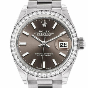 Rolex Datejust 28 Dark Grey Dial Diamond Bezel President Ladies Watch 279136Rbr