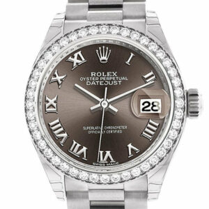 Rolex Datejust 28 Dark Grey Roman Dial Diamond Bezel President Ladies Watch 279136Rbr