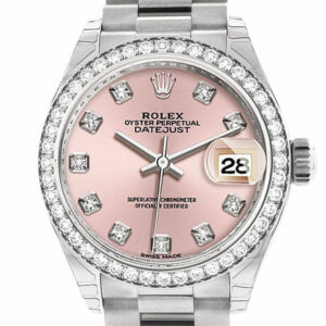 Rolex Datejust 28 Pink Set With Diamonds Dial Diamond Bezel President Ladies Watch 279136Rbr