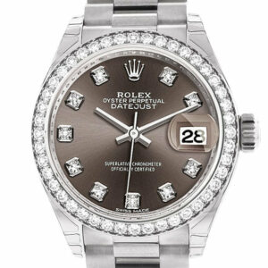 Rolex Datejust 28 Dark Grey Set With Diamonds Dial Diamond Bezel President Ladies Watch 279136Rbr