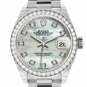 Rolex Datejust 28 Pearl Diamond Dial Bezel President Ladies Watch 279136Rbr