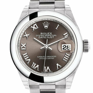 Rolex Datejust 28 Dark Grey Roman Dial Dome Bezel President Ladies Watch 279166