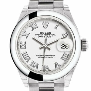 Rolex Datejust 28 White Roman Dial Dome Bezel President Ladies Watch 279166