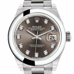 Rolex Datejust 28 Dark Grey Set With Diamonds Dial Dome Bezel President Ladies Watch 279166