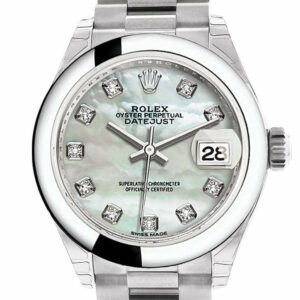 Rolex Datejust 28 Pearl Diamond Dial Dome Bezel President Ladies Watch 279166