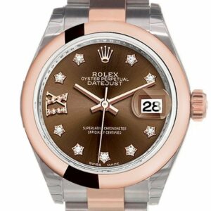 Rolex Datejust 28 Chocolate 9 Diamonds Set In Star Ladies Watch 279161