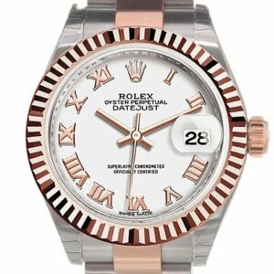 Rolex Datejust 28 White Roman Dial Fluted Bezel Oyster Ladies Watch 279171