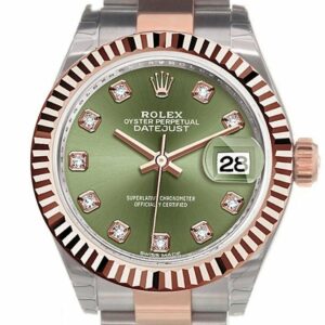 Rolex Datejust 28 Olive Green Diamond Fluted Bezel Dial Oyster Ladies Watch 279171