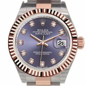 Rolex Datejust 28 Aubergine Diamond Fluted Bezel Dial Oyster Ladies Watch 279171