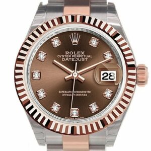 Rolex Datejust 28 Chocolate Diamond Dial Fluted Bezel Oyster Ladies Watch 279171