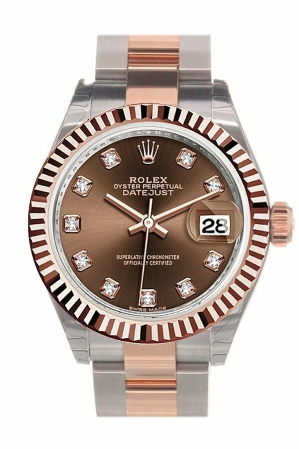 Rolex Datejust 28 Chocolate Diamond Dial Fluted Bezel Oyster Ladies Watch 279171