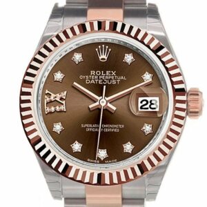 Rolex Datejust 28 Chocolate 9 Diamonds Set In Star Dial Fluted Bezel Oyster Ladies Watch 279171