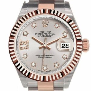 Rolex Datejust 28 Sundust 9 Diamonds Set In Star Dial Fluted Bezel Oyster Ladies Watch 279171