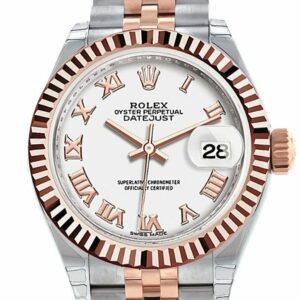 Rolex Datejust 28 White Roman Dial Fluted Bezel Jubilee Ladies Watch 279171