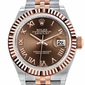 Rolex Datejust 28 Chocolate Roman Dial Fluted Bezel Jubilee Ladies Watch 279171