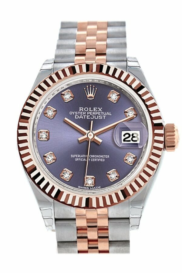 Rolex Datejust 28 Aubergine Diamond Dial Fluted Bezel Jubilee Ladies Watch 279171