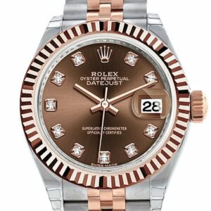 Rolex Datejust 28 Chocolate Diamond Dial Fluted Bezel Jubilee Ladies Watch 279171