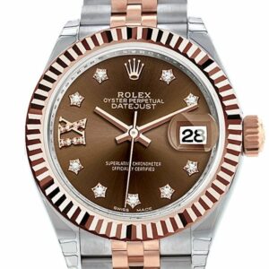 Rolex Datejust 28 Chocolate 9 Diamonds Set In Star Dial Fluted Bezel Jubilee Ladies Watch 279171