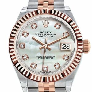 Rolex Datejust 28 Mother Of Pearl Diamond Fluted Bezel Dial Jubilee Ladies Watch 279171