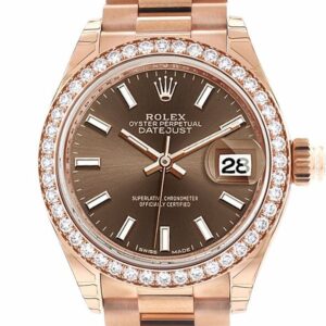 Rolex Datejust 28 Chocolate Dial Diamond Bezel Rose Gold President Ladies Watch 279135Rbr / None